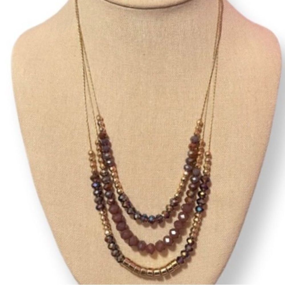 The Limited Triple Layer Red And Gold Beaded Necklace